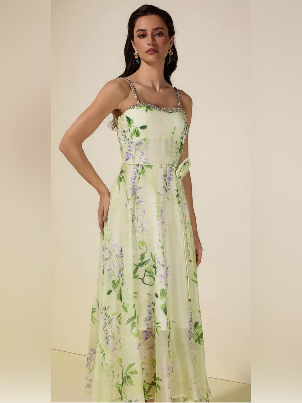 Floral Rhinestone Smocking Midi Dress - Picture 5 of 15